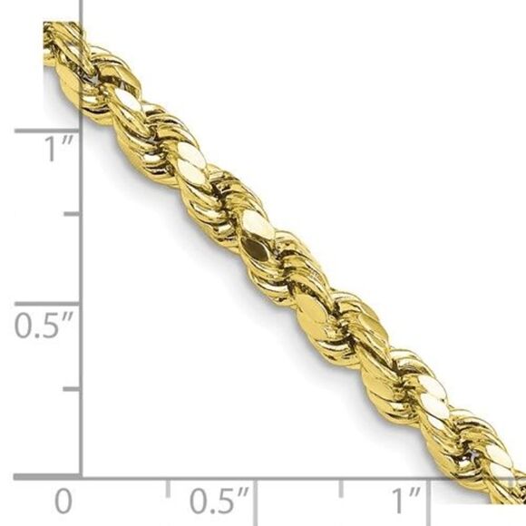 New 10K Yellow Gold 18” Diamond-Cut Rope Chain Necklace – 4.9mm Semi-Solid - Picture 6 of 9